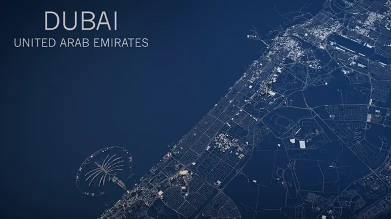 Map of Dubai, satellite view, United Arab Emirates