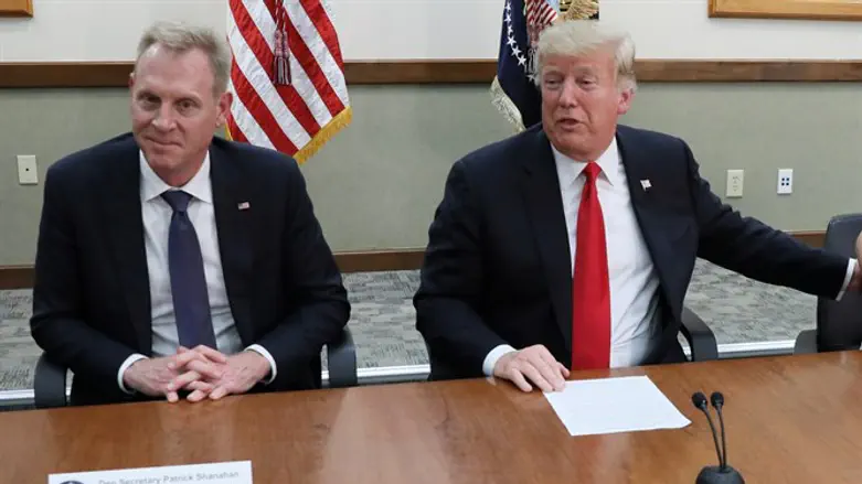 Patrick Shanahan (left) with Donald Trump at round table discussion