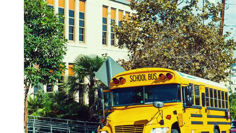 School bus parked outside US school