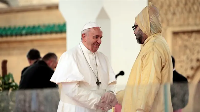 Pope Francis and King Mohammed VI of Morocco visit the Hassan Tower