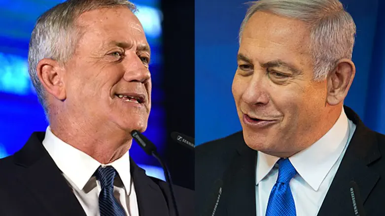 Blue and White Chairman Benny Gantz and Israeli Prime Minister Binyamin Netanyahu