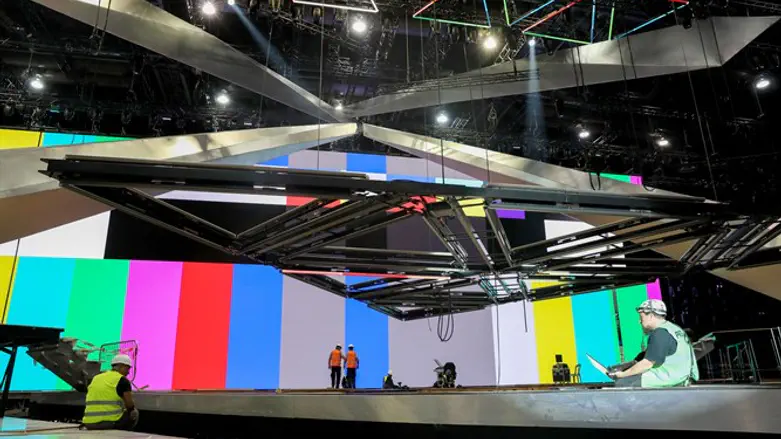 Workers prepare stage ahead of opening Eurovision Song Contest