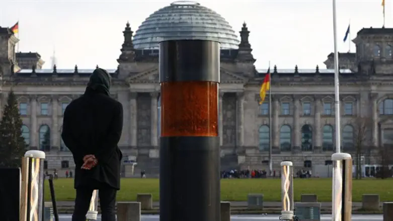 A black column supposedly containing ashes of Holocaust victims in Berlin