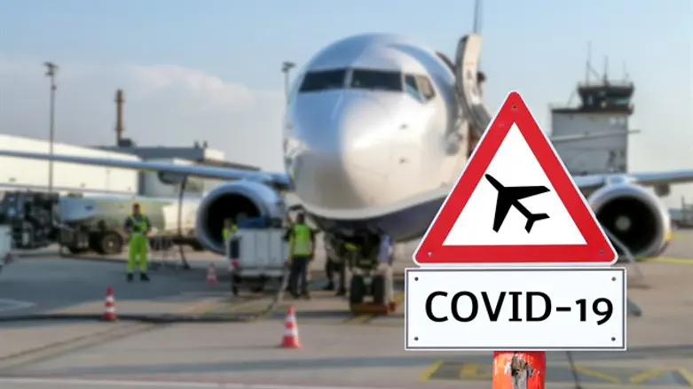 COVID-19 sign in front of plane