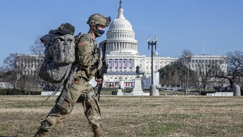 A National Guard Troop Patrols the U.S. Capitol complex