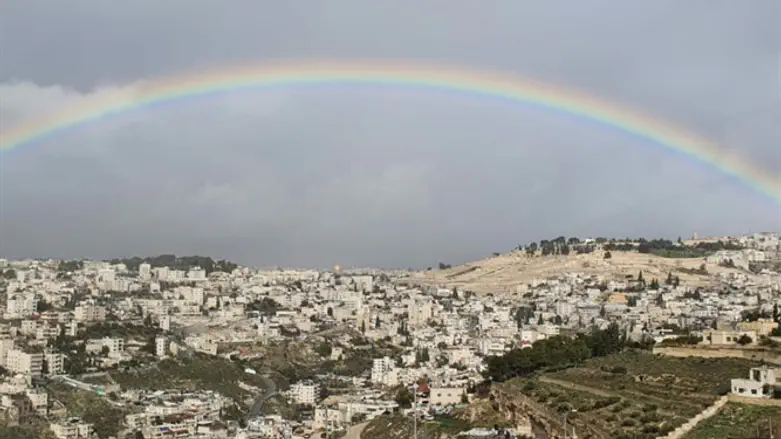 inbow over the Temple Mount and the Mount of Olives