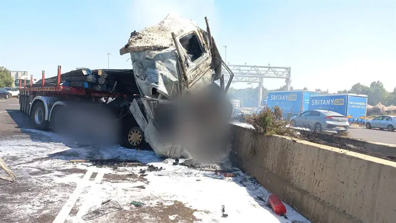 Truck goes up in flames near Petah Tikva, killing driver