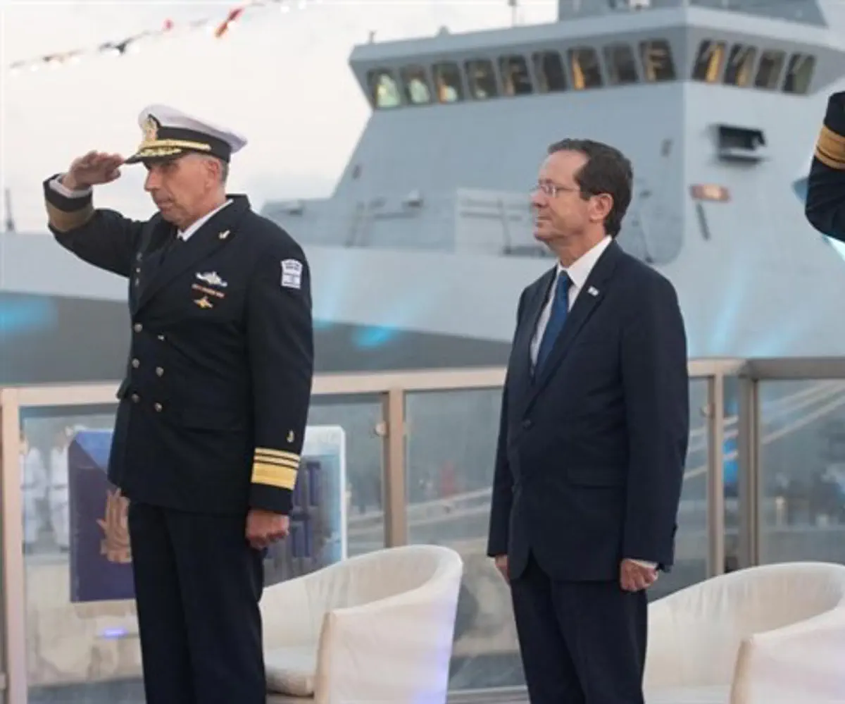 President Herzog at ceremony marking arrival of  Sa’ar 6 “Atzmaut” ship