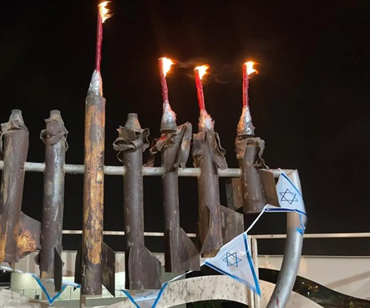 The Hanukkah menorah made from rocket fragments