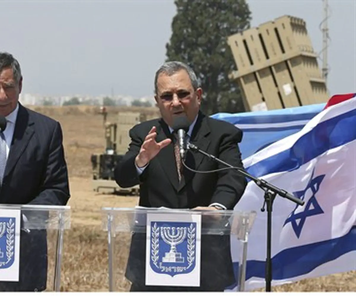 Leon Panetta, Ehud Barak at Iron Dome site