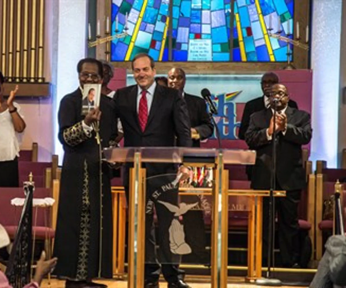 Eckstein with New St. Paul Tabernacle COGIC Bishop P.A. Brooks