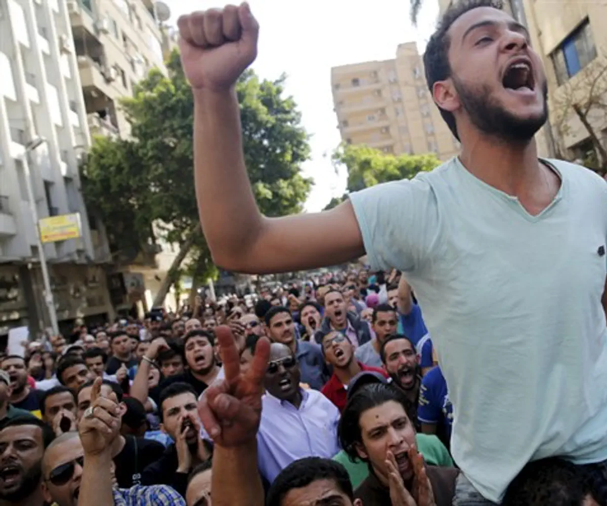 Egyptian protesters shout slogans against President Abdel Fattah al-Sisi and the governmen
