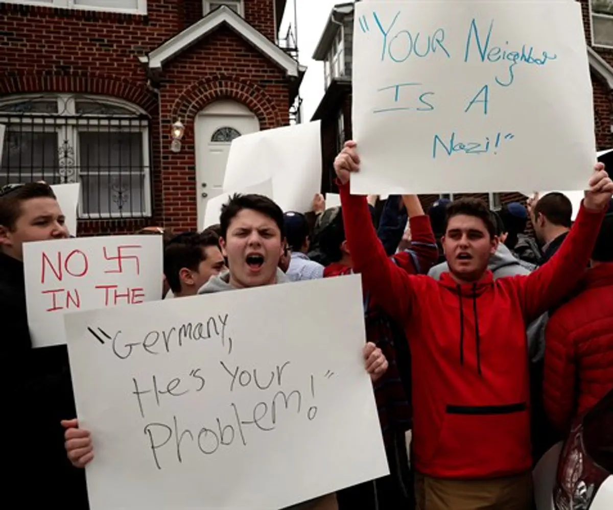 Yeshiva students protest against Jakiw Palij, a Nazi concentration camp guard living in NY