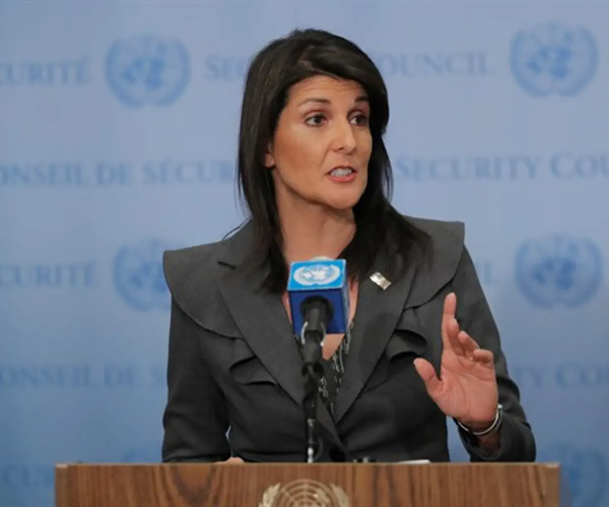 Nikki Haley speaking at the United Nations
