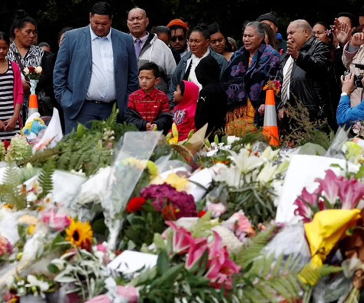 Mourners at a memorial for victims of the New Zealand shootings