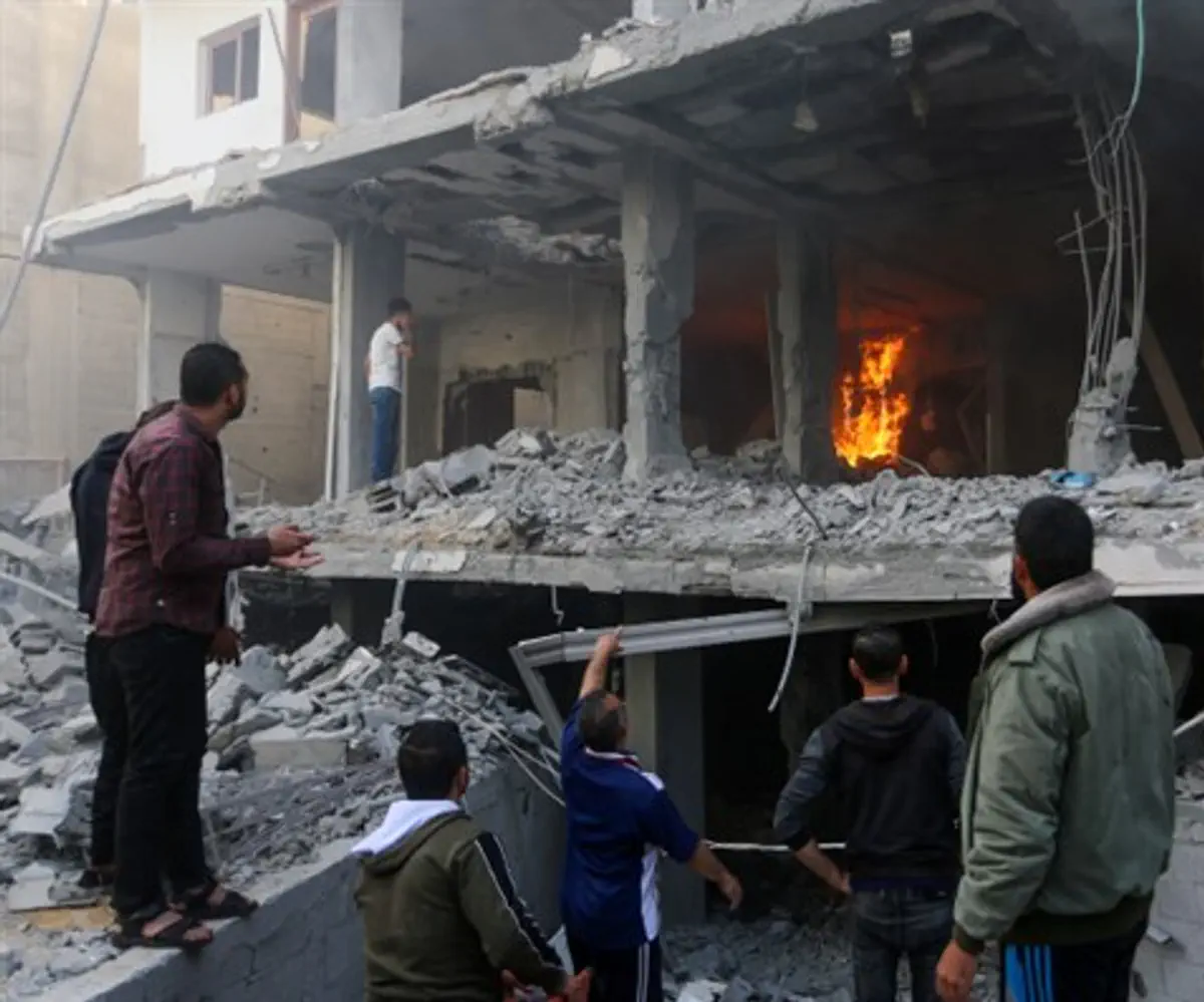 Building destroyed in Israeli strike in Rafah, in southern Gaza Strip