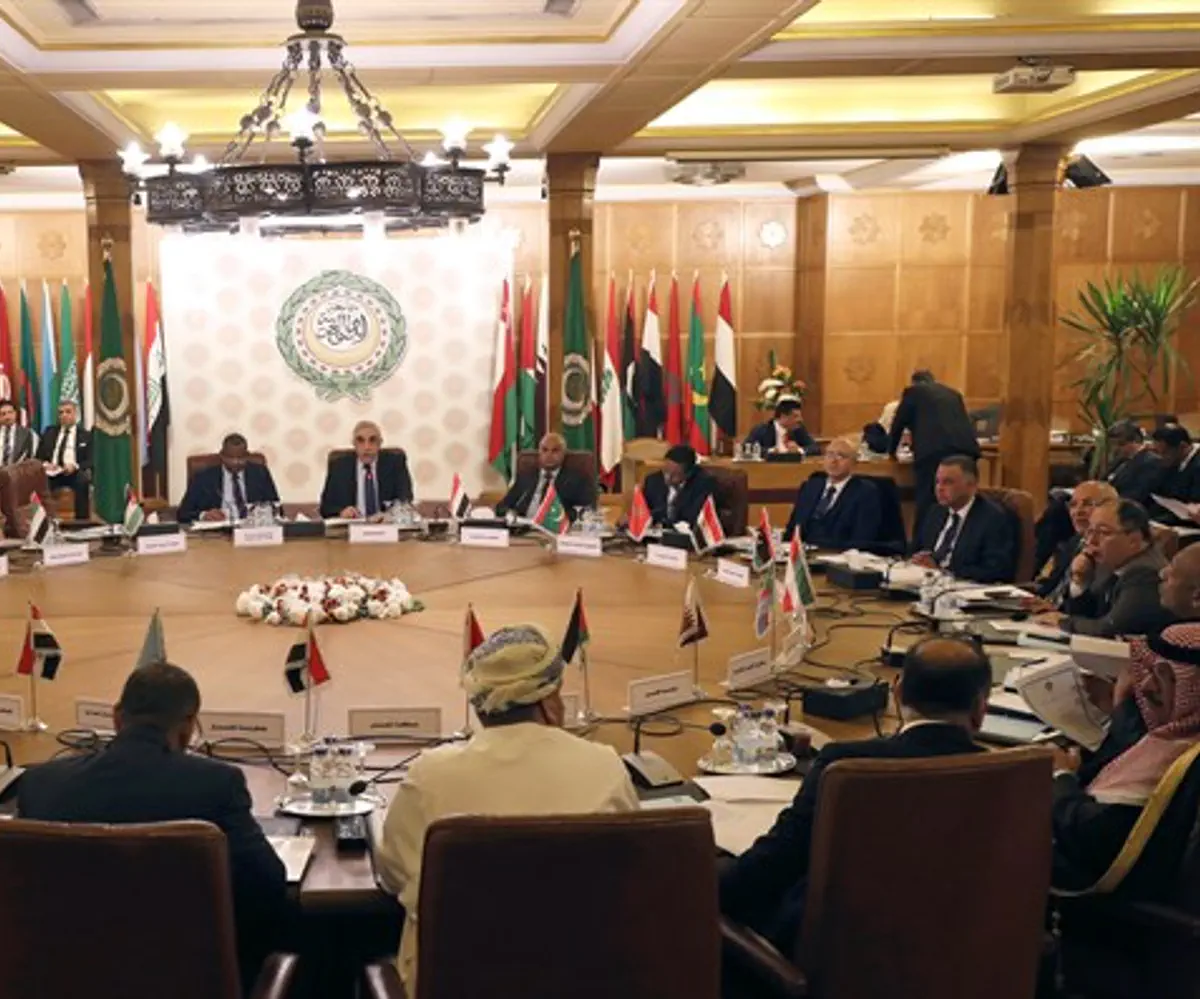 Permanent representatives of the Arab League take part in an emergency meeting
