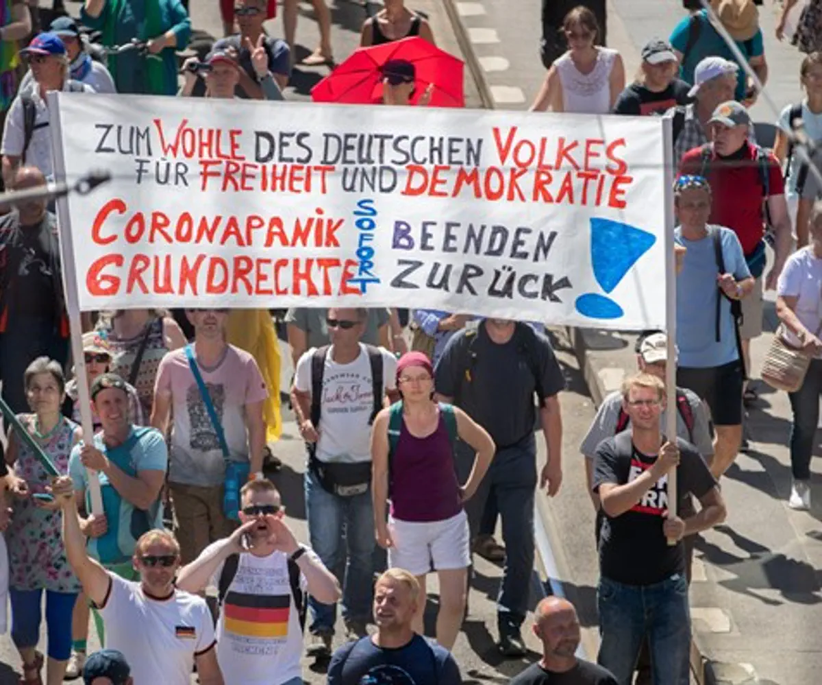 Demonstrators protesting coronavirus restrictions in Berlin