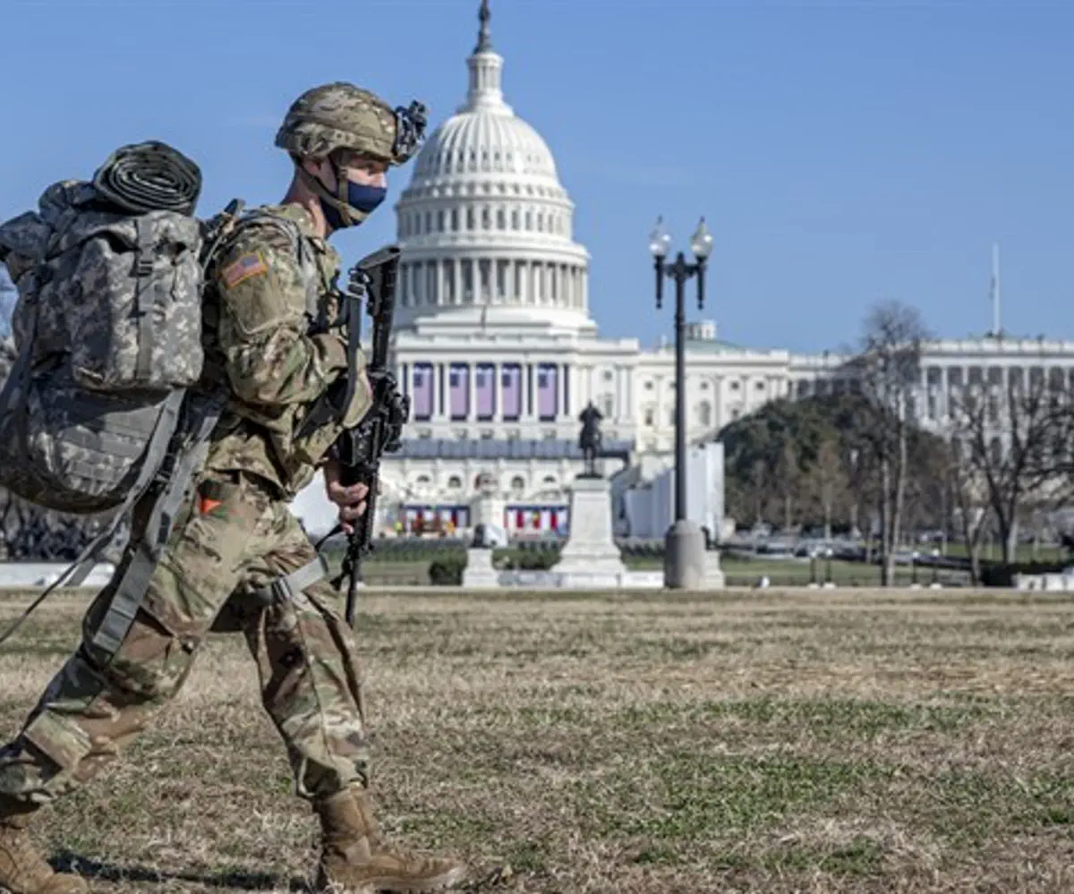 A National Guard Troop Patrols the U.S. Capitol complex