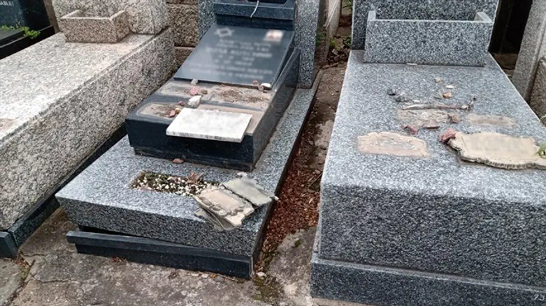 Some of the vandalized graves at the Tablada Jewish cemetery near Buenos Aires.