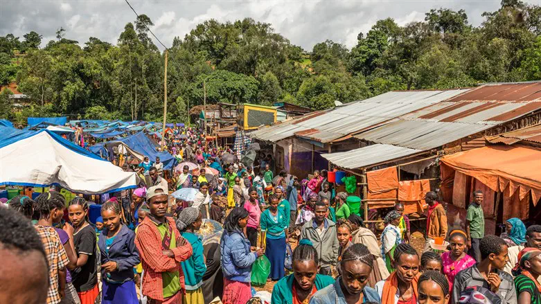 Popular and crowded african market in Jimma, Ethiopia
