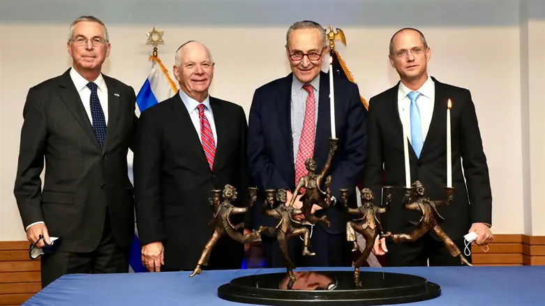 Ambassador Herzog , Senator Cardin, Senator Schumer, Minister Forer