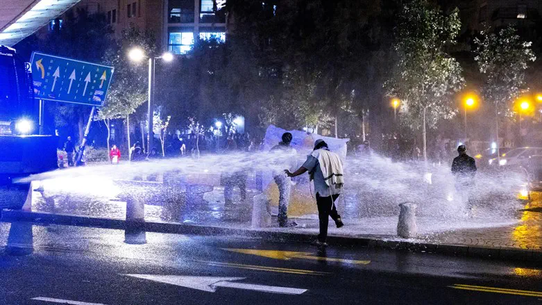 Water cannon in action