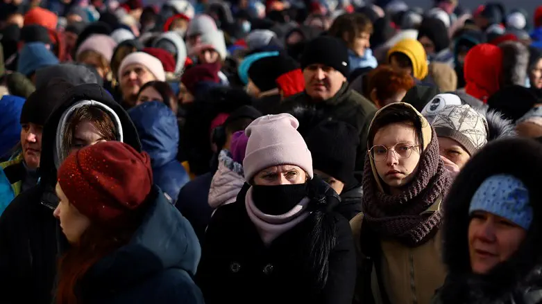 Ukrainian refugees in Lviv waiting to enter Poland