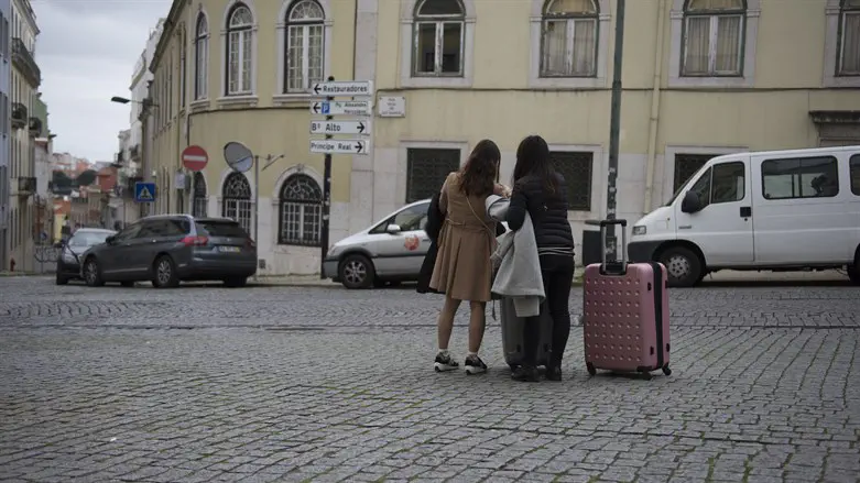 Two Israeli women arriving in Lisbon, Portugal, Feb. 15, 2020. 