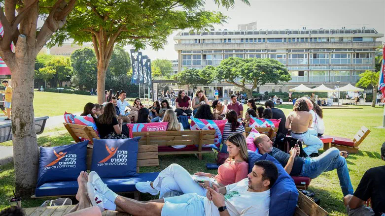 Students at Tel Aviv University on the first day of the new academic year