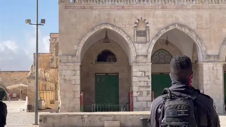 אבנים מושלכות לשעבר שוטרים מתוך מסגד אל-אקצה