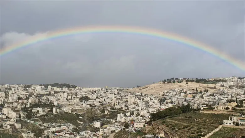 inbow over the Temple Mount and the Mount of Olives