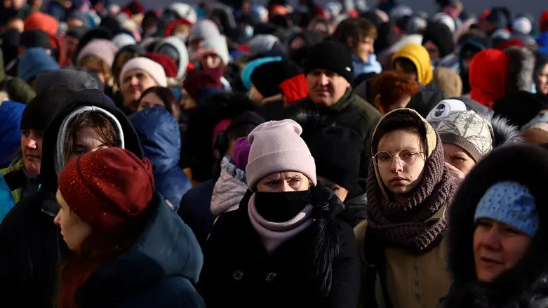 Ukrainian refugees in Lviv waiting to enter Poland