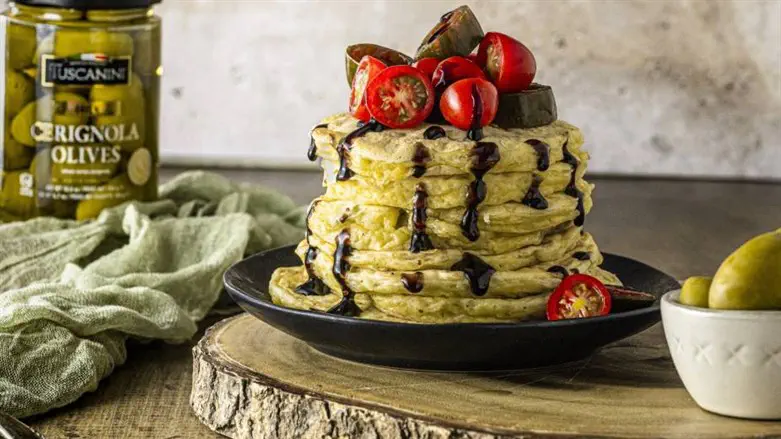 Olive Ricotta Pancakes with Balsamic Glaze