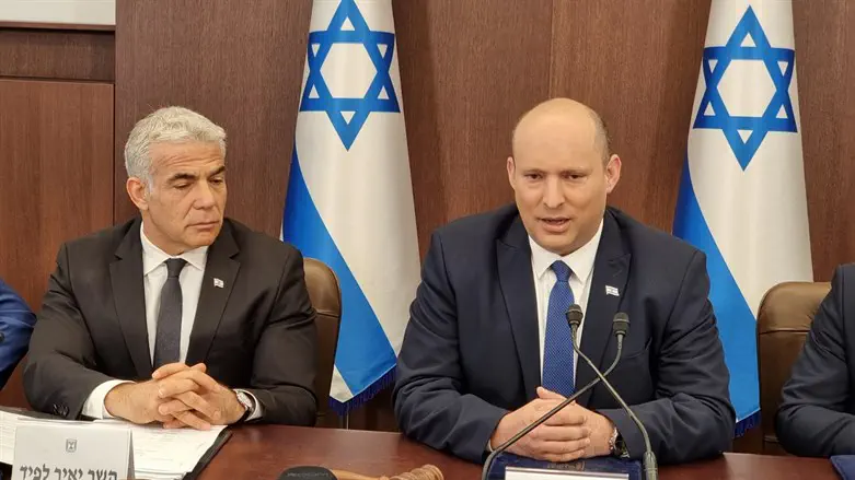 Naftali Bennett at his final Cabinet meeting as PM