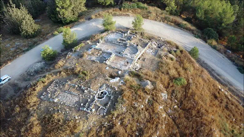 Aerial view of the church complex in the military zone. 