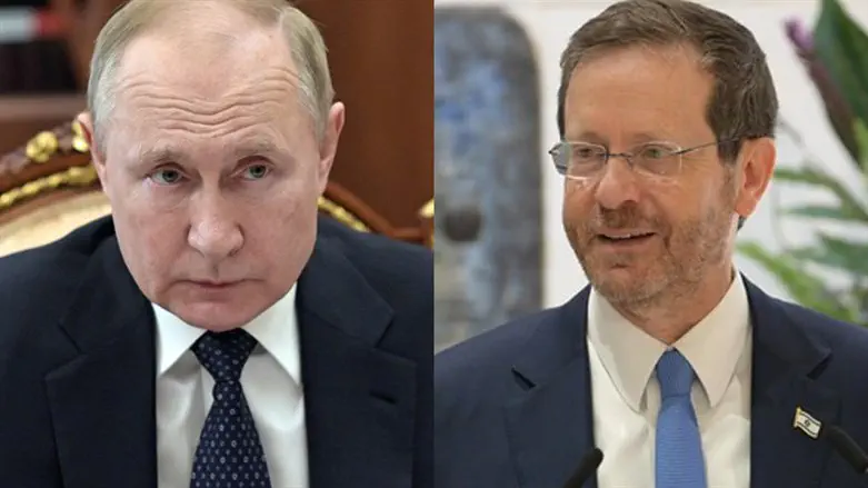 Vladimir Putin (L) and Isaac Herzog (R)