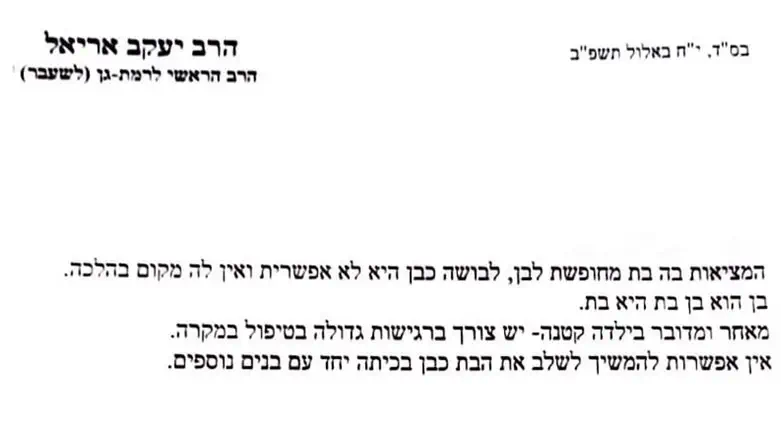 Rabbi Ariel's letter