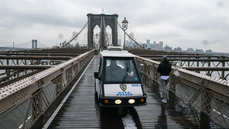 NYPD patrol empty Brooklyn Bridge