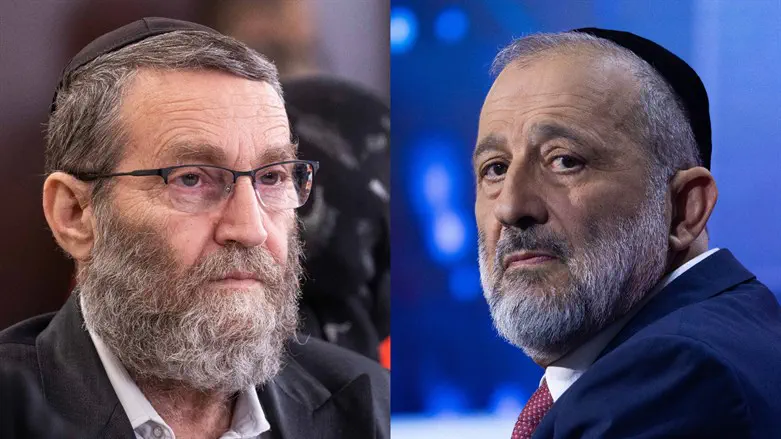 No longer on speaking terms: Aryeh Deri (r.) and MK Moshe Gafni
