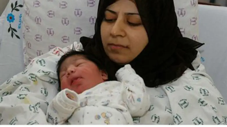 Gaza woman with baby in Israel (Illus.)