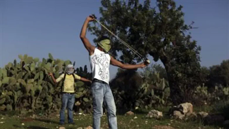  Bil'in rioters with 'nonviolent' weapons.