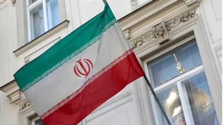 The Iranian flag is pictured at the Iranian e