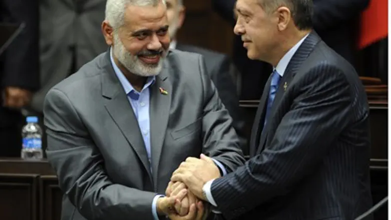 Hamas' Ismail Haniyeh and Recep Tayyip Erdoga