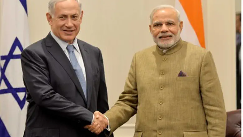 Bosom buddies: Prime Minister Netanyahu with India's PM Narendra Modi