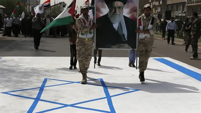 Quds Day march on Israeli flag with Ali Khamenei's picture (file)