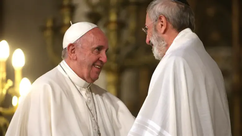 Pope Francis, left, greeting the chief rabbi of Rome, Riccardo Di Segni, during a papal vi