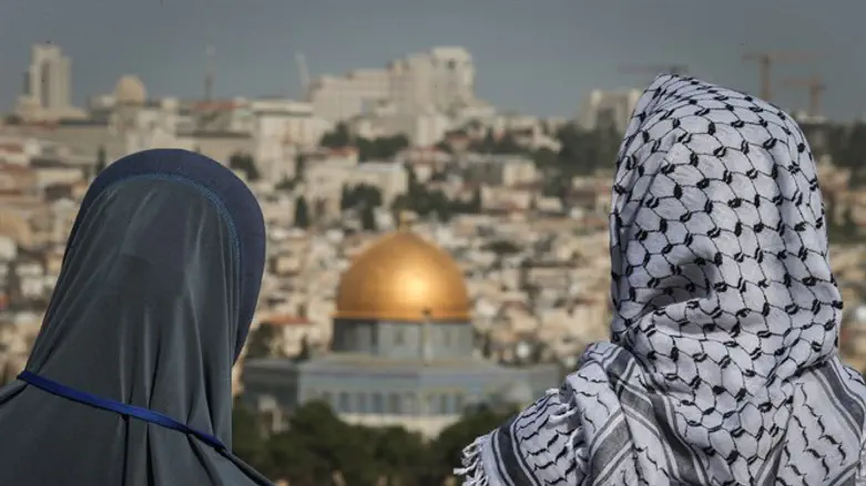 Arabs view Dome of the Rock on Jerusalem's Temple Mount