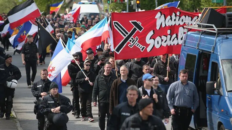 NDP supporters march in Rostock, Germany