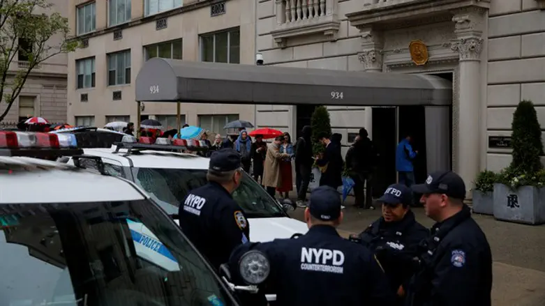 Police stand guard outside French consulate in New York